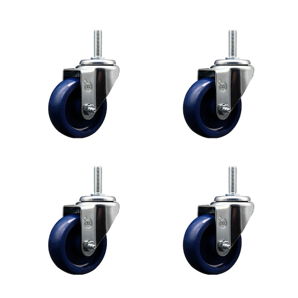 35 Inch Solid Polyurethane Wheel Swivel 58 Inch Threaded Stem Caster Set Service Caster